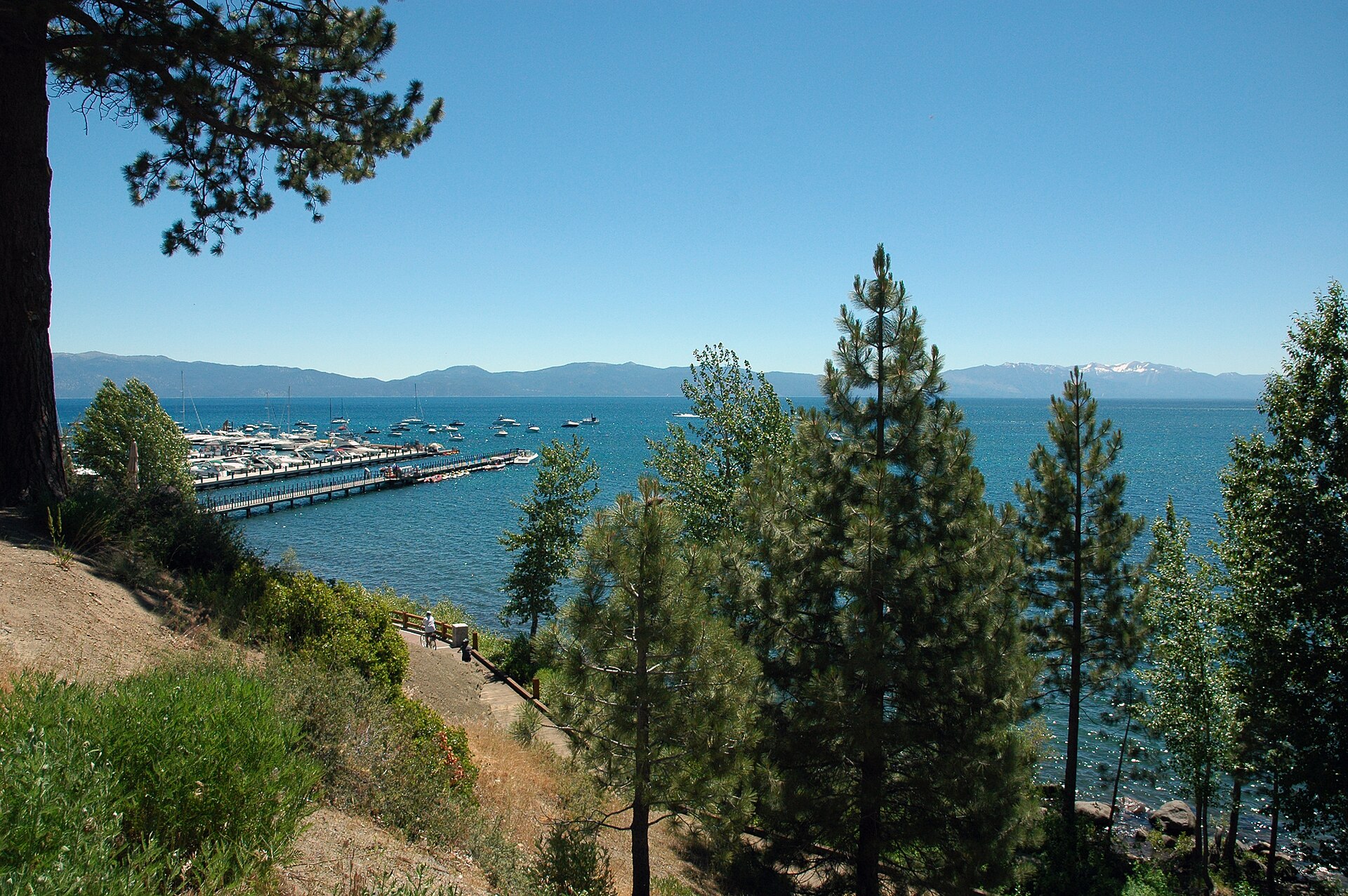 Lake Tahoe shoreline and marina at Tahoe City, California