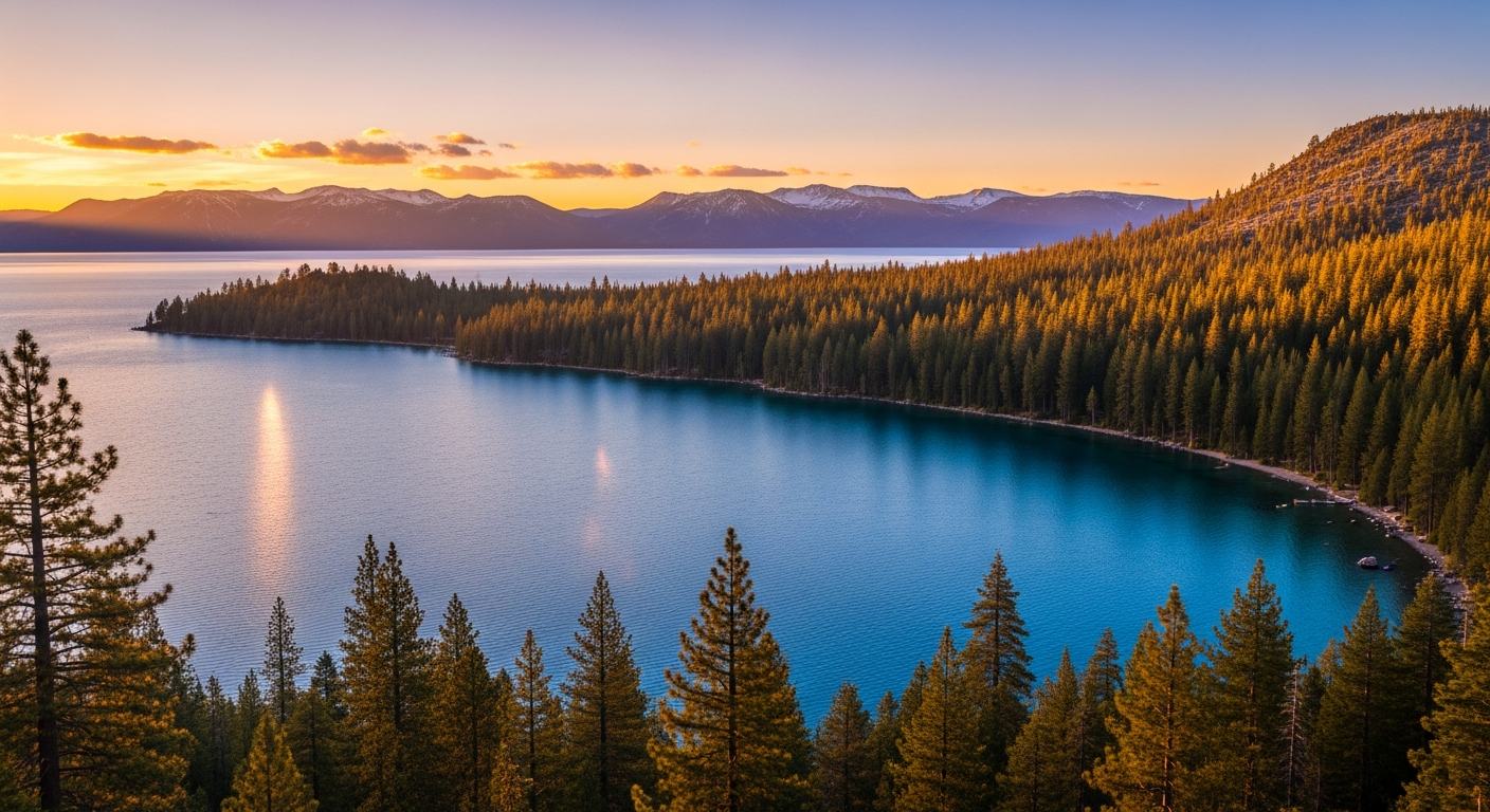 Lake Tahoe shoreline and pines